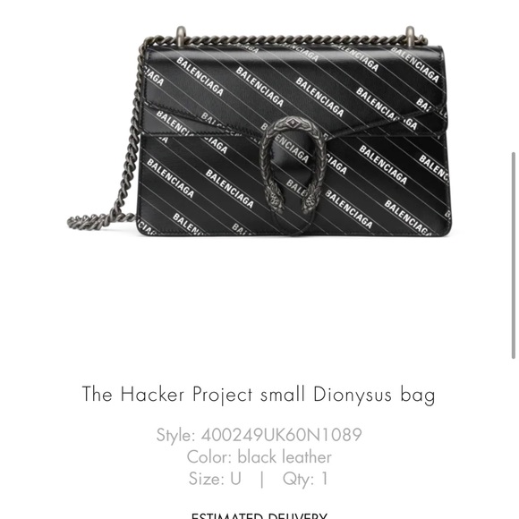 SOLD: GUCCI X BALENCIAGA Calfskin Logo Print Dionysus Shoulder Bag Black - Picture 2 of 12